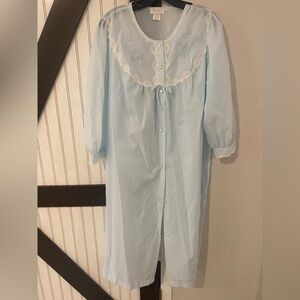 Vintage Barbizon Nightgown Robe Light Blue Lace Embroidered Beautiful Size L